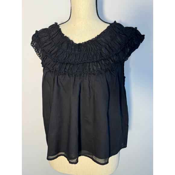 J Crew Black Top Sleeveless Tank Ruffled Shell Cropped Blouse M NWT - Picture 1 of 8
